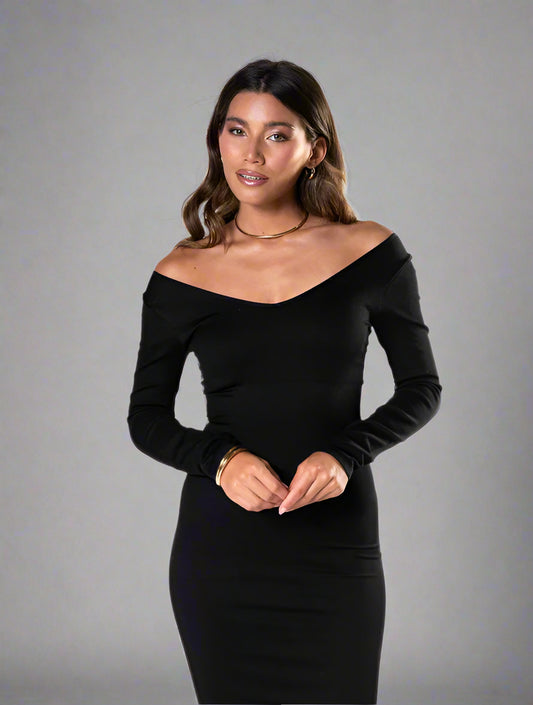 V-Neck Long Sleeve Dress